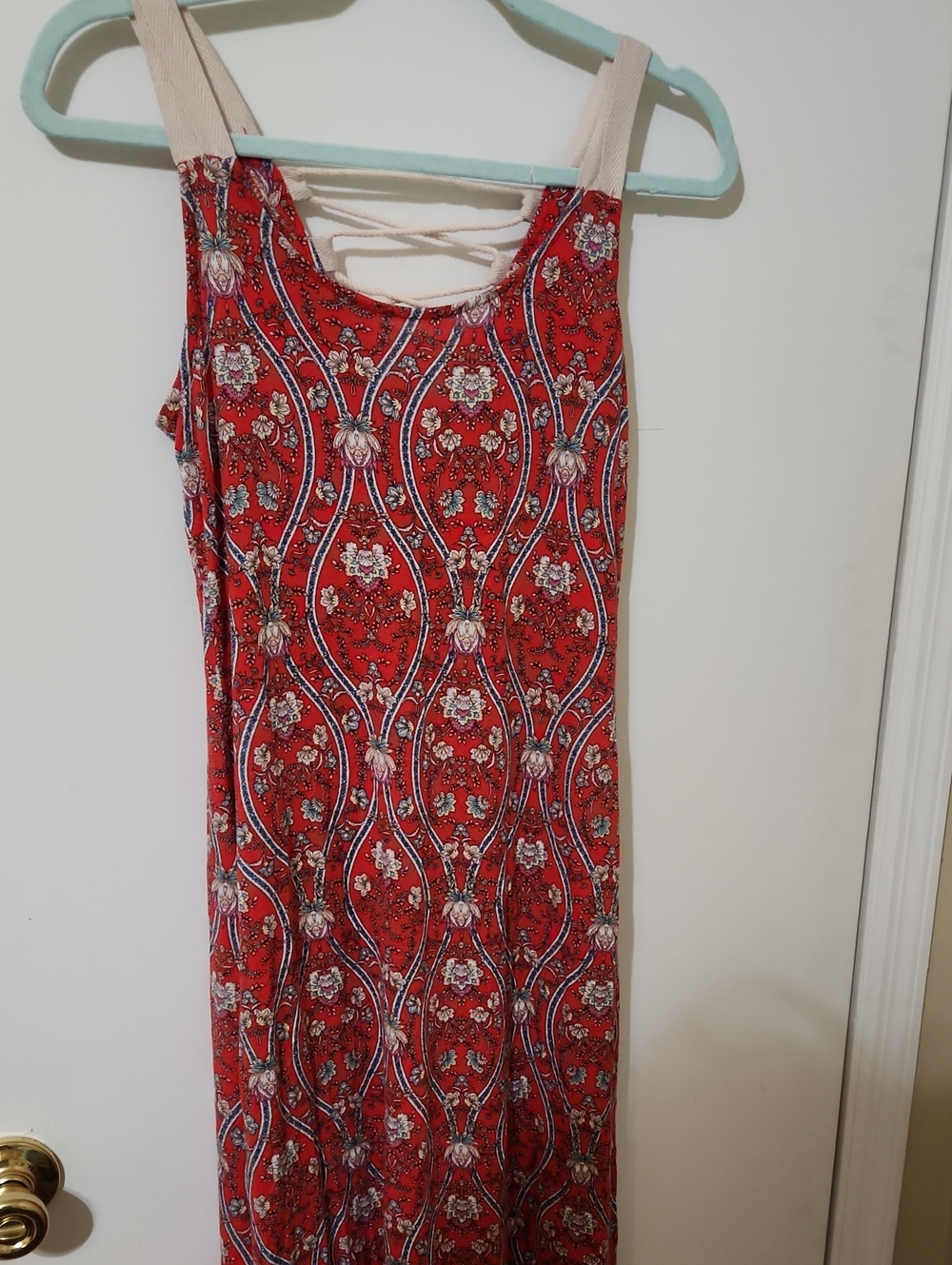 Pink Rose Red Floral Maxi Dress with Crisscross Back